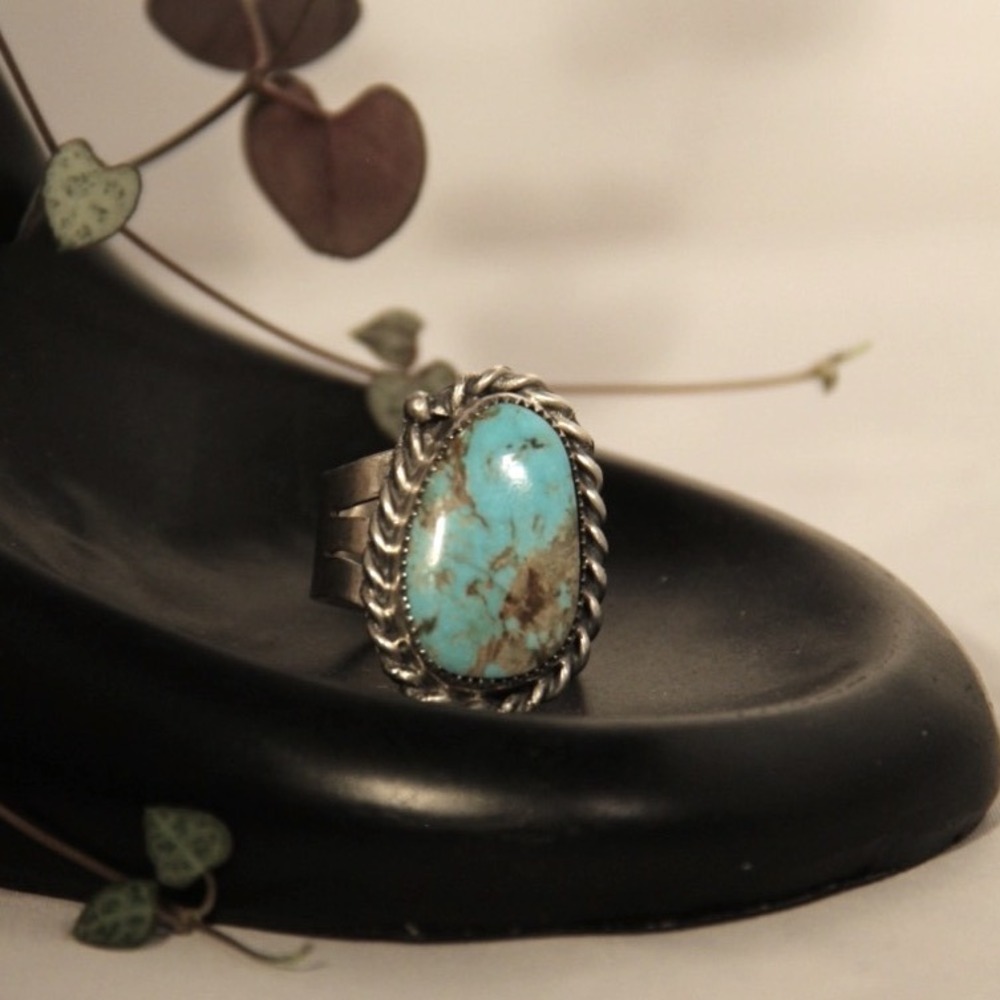 Vintage Sterling‎ Silver Turquoise Ring Southwestern Navajo Style Size 11